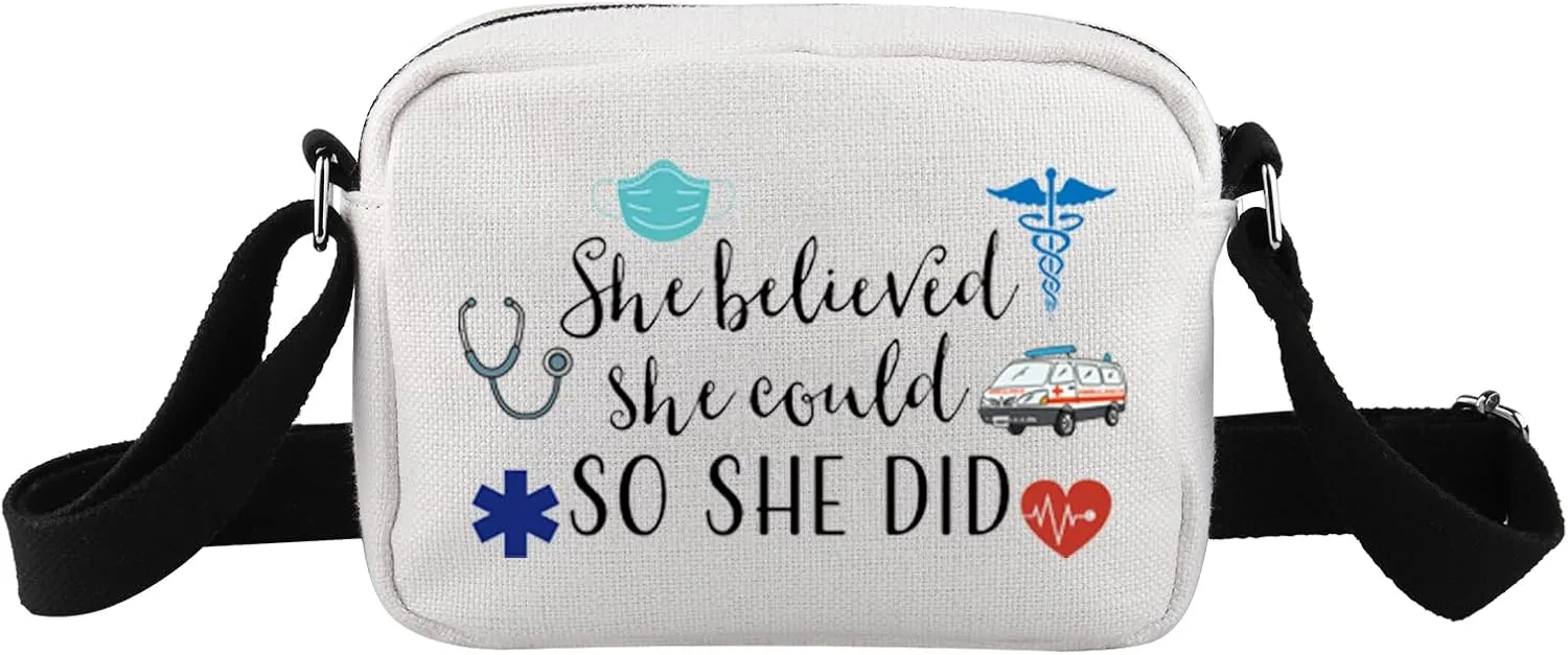 TSOTMO Emergency Medical Technician Gift She Believed She Could So She Did Inspirational EMT Crossbody Bag