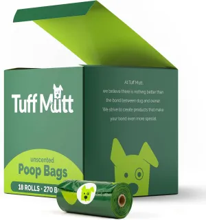 Tuff Mutt Dog Poop Bags - Dispenser-Friendly, Leak-Proof Waste Bags for Dogs, Pack contains 18 rolls with 15 bags each