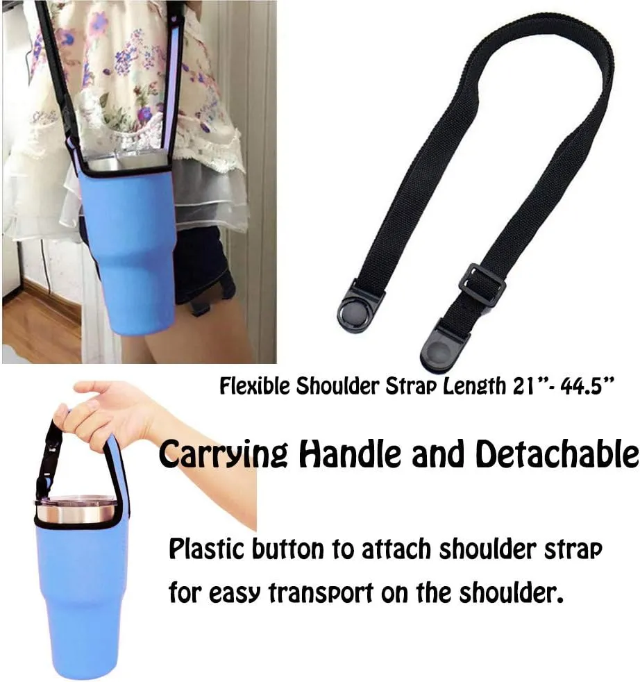 Tumbler 30oz Carrier Holder Pouch with Shoulder Strap, Fit for YETI, Rtic, Atlin, Ozark Trail, Rambler, Neoprene Sleeve with Carrying Handle - Black, Blue, Pink