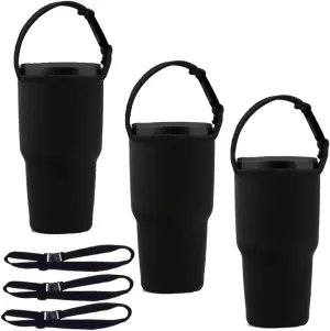 Tumbler 30oz Carrier Holder Pouch with Shoulder Strap, for Rtic, Atlin, Ozark Trail,YETI Rambler Insulated Tumbler Coffee Cup by Hoomtry(3Pack) (Black)