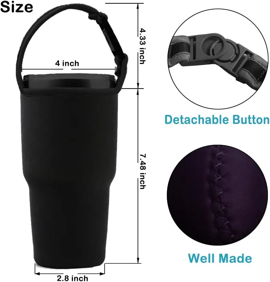 Tumbler 30oz Carrier Holder Pouch with Shoulder Strap, for Rtic, Atlin, Ozark Trail,YETI Rambler Insulated Tumbler Coffee Cup by Hoomtry(3Pack) (Black)