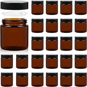 TUZAZO 24 Pack 4 Oz Thick Amber Round Glass Jars with Lids - Empty Candle Making Jar/Food Storage Canning Jar/Cosmetic Containers with Leakproof Lids for Cream Lotion Body Butter Beauty Products