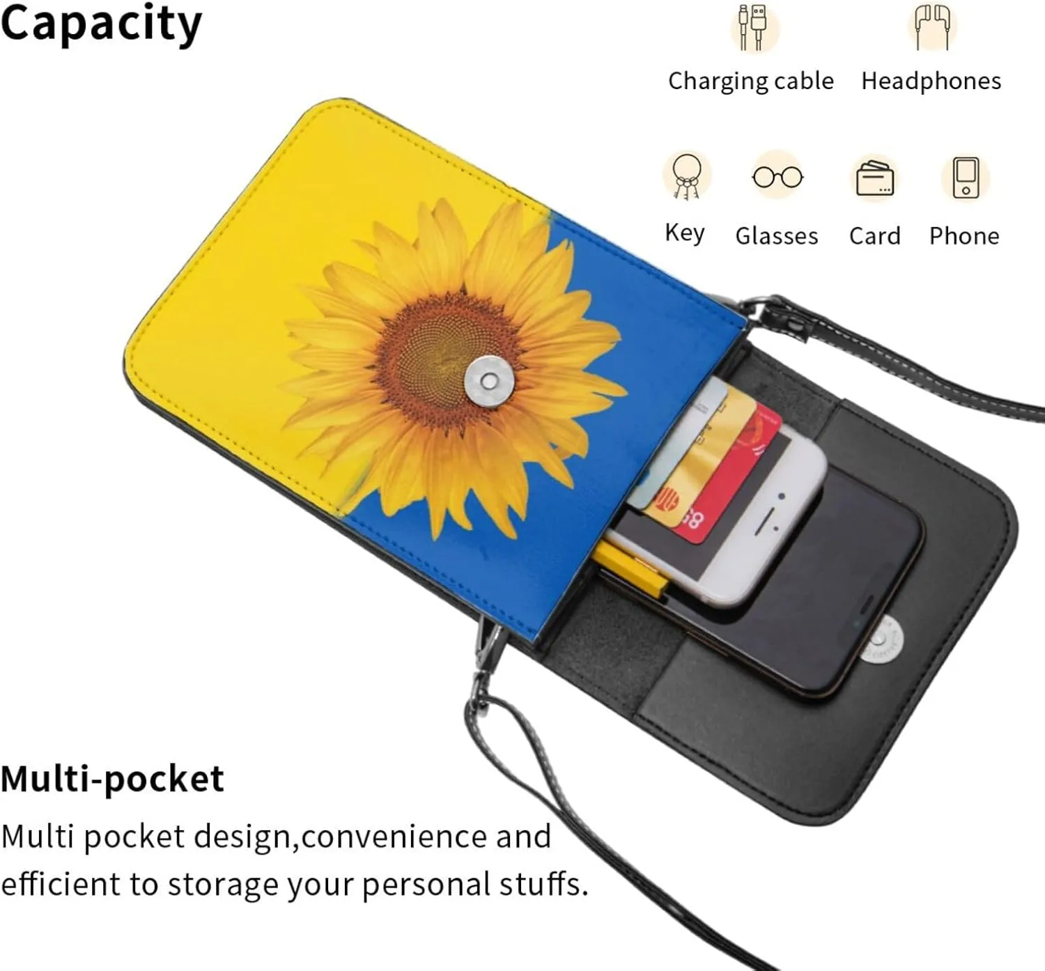 Ukraine Flag Sunflower Leather Crossbody Cell Phone Purse Small Wallet Bags Adjustable Phone Bag for Women