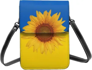 Ukraine Flag Sunflower Leather Crossbody Cell Phone Purse Small Wallet Bags Adjustable Phone Bag for Women