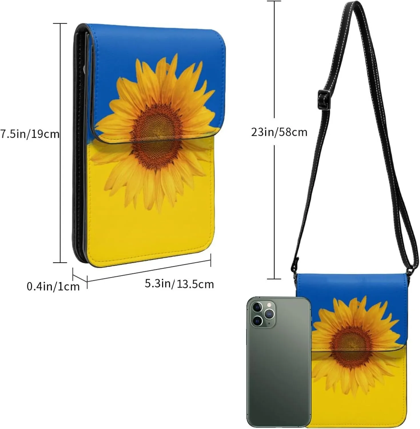 Ukraine Flag Sunflower Leather Crossbody Cell Phone Purse Small Wallet Bags Adjustable Phone Bag for Women