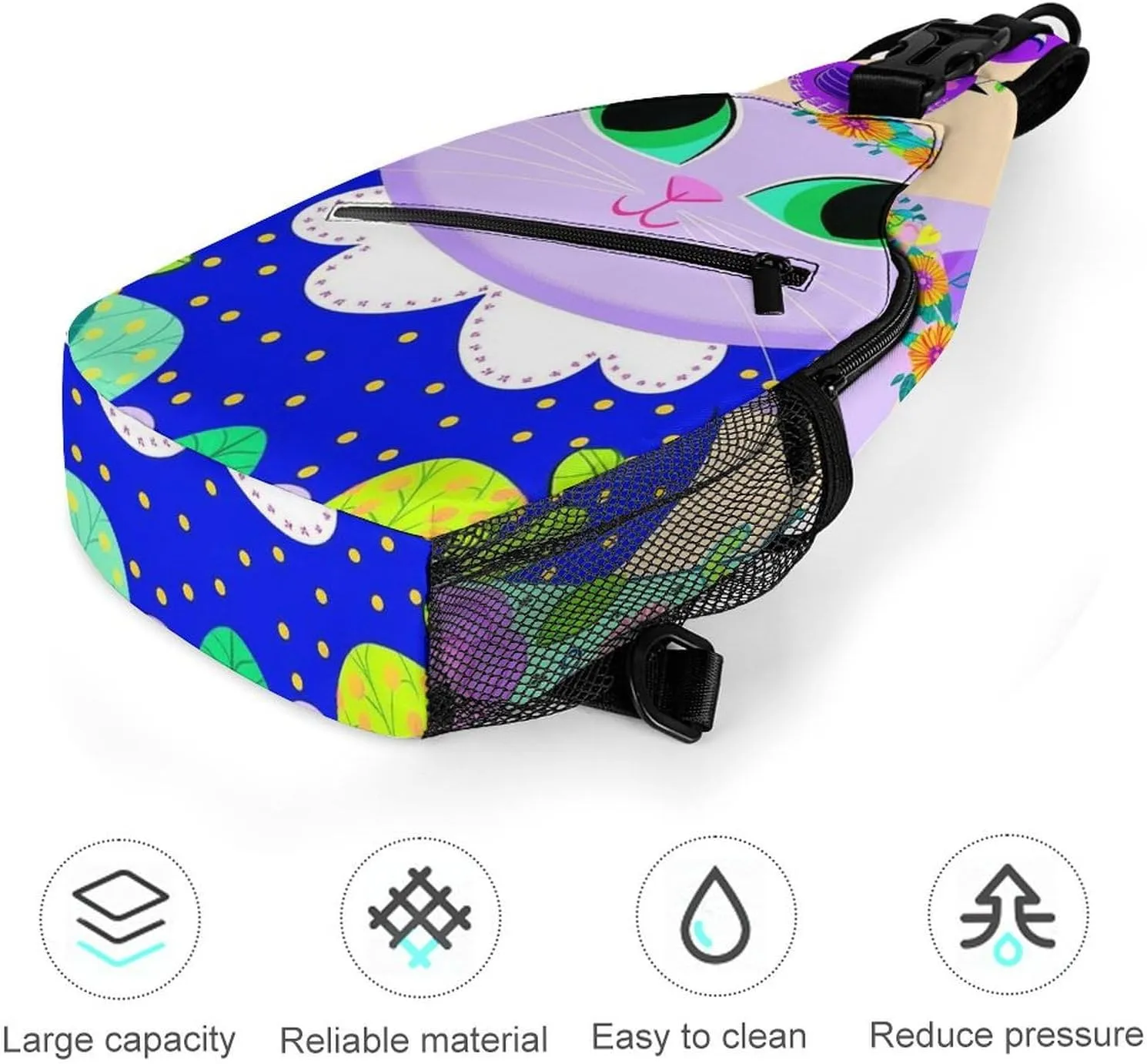 Ultra Lightweight Sling Shoulder Backpack Shoulder Chest Crossbody Bag Multipurpose Anti-Theft Daypack for Hiking Cycling Camping Travel, Cartoon Cats Birds Flowers Childlike And Dreamy Art Bookbag