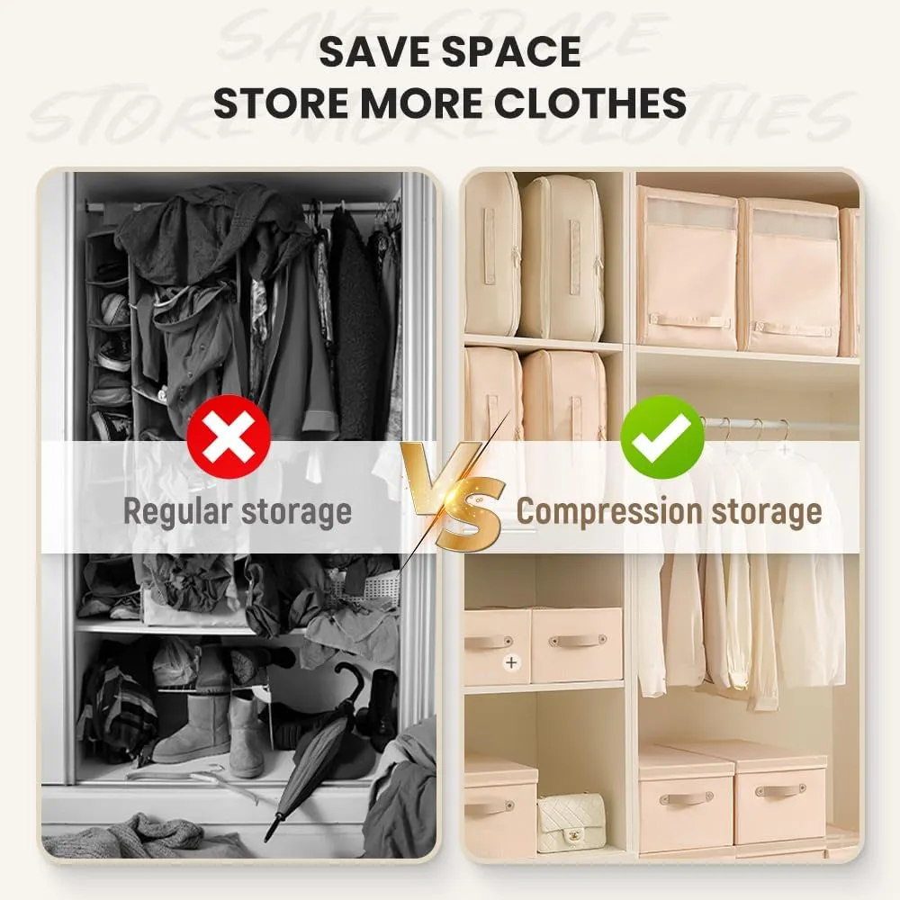 Ultra Space Saving Self Compression Organizer, 2024 New Heavy Duty Storage Travel Packing Storage Tote, Premium Moving Bags Space Bags with Handles for Clothes Blankets Bed Quilt (Beige, X-Large)