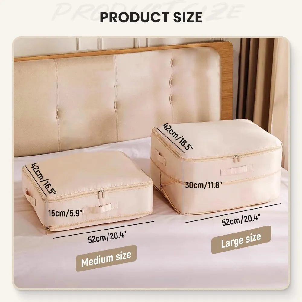 Ultra Space Saving Self Compression Organizer, 2024 New Heavy Duty Storage Travel Packing Storage Tote, Premium Moving Bags Space Bags with Handles for Clothes Blankets Bed Quilt (Beige, X-Large)