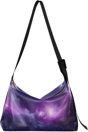 Unisex Shoulder Bag Crossbody Handbag Cosmic-purple-aurora-galaxy Women Casual Hobo Bag Lightweight PU Leather Tote