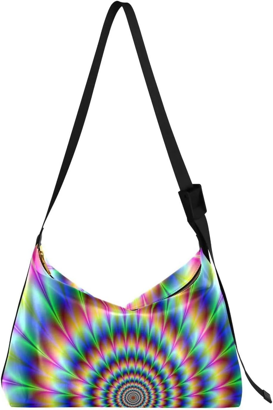 Unisex Shoulder Bag Crossbody Handbag Rainbow-spin-psychedelic Women Casual Hobo Bag Lightweight PU Leather Tote