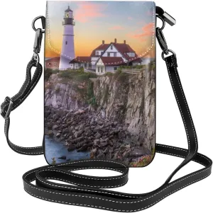 Usa Coastal Lighthouse Women Leather Crossbody Bag Small Cell Phone Purse Card Holder Wallet