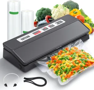 Vacuum Sealer Machine for Food Saver, Compact 7-in-1 Automatic Food Sealer for Dry/Moist, 70kpa Powerful Vacuum Sealing for Food Storage & Sous Vide, Adjustable Speed/2 Bag Rolls/Accessory Hose, Black