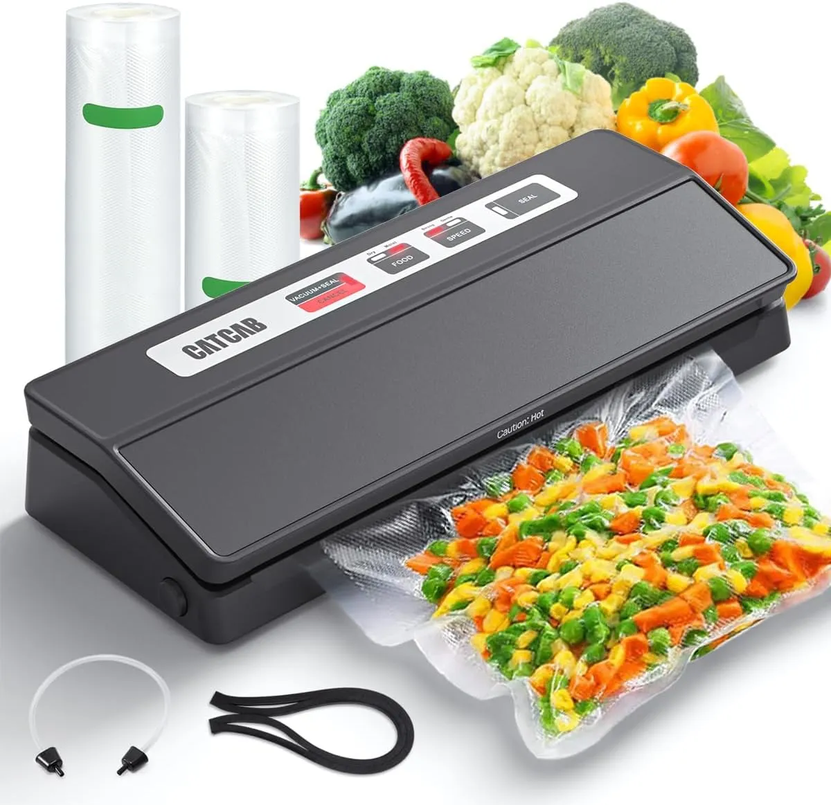 Vacuum Sealer Machine for Food Saver, Compact 7-in-1 Automatic Food Sealer for Dry/Moist, 70kpa Powerful Vacuum Sealing for Food Storage & Sous Vide, Adjustable Speed/2 Bag Rolls/Accessory Hose, Black
