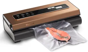 Vacuum Sealer Machine Powerful 90Kpa Precision 6-in-1 Compact Vacuum Food Preservation System Built-in Cutter, 2 Bag Rolls & 5 Pre-cut Bags, Dry&Moist Modes Smart Suction, ETL Listed (Copper)