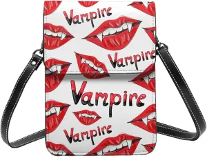vampire with fangs horror white Crossbody Cell Phone Purse for Women Girls Leather Mini Cross Body Bags Small Shoulder Bags