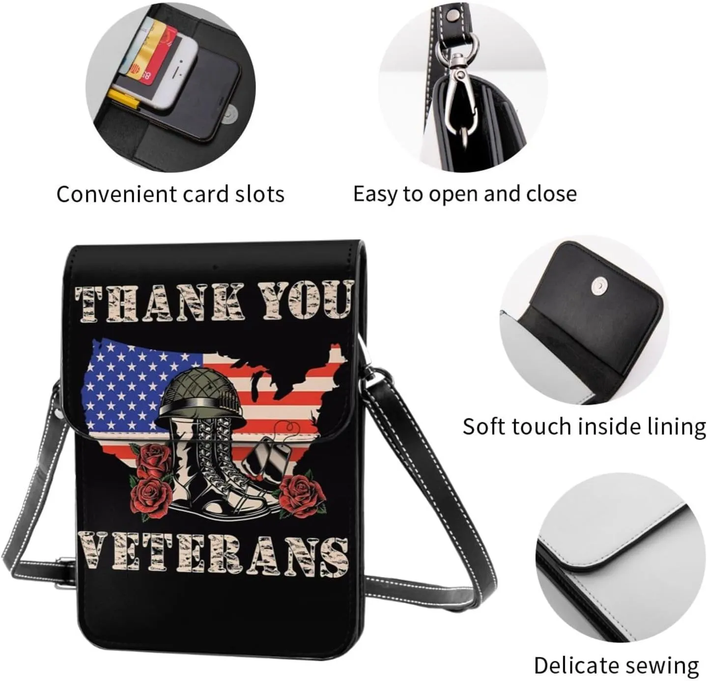 Veterans Day and Eagle USA Flag Cell Phone Purse Small Crossbody Bag For Women Men Wallet Purse With Adjustable Strap