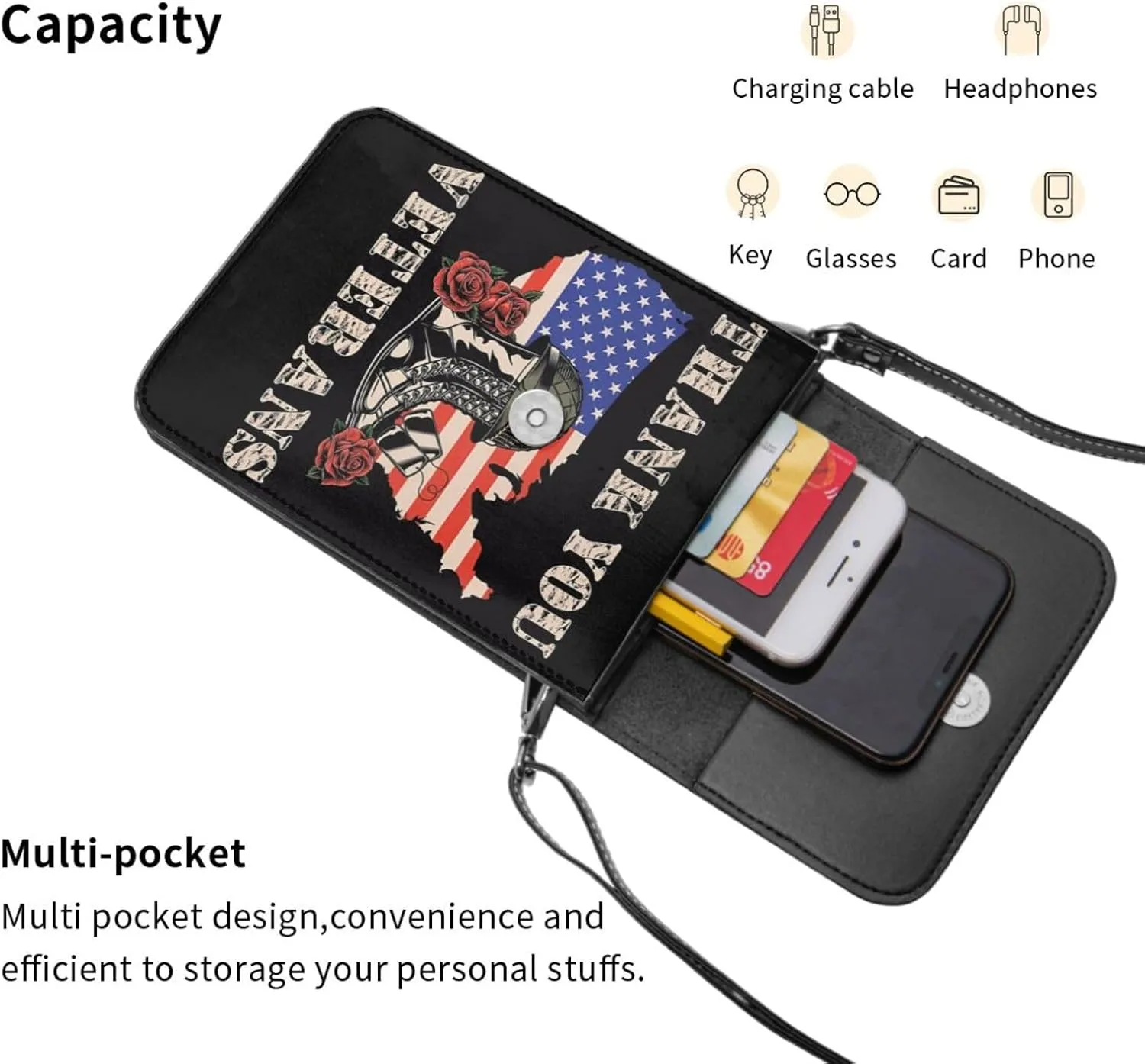 Veterans Day and Eagle USA Flag Cell Phone Purse Small Crossbody Bag For Women Men Wallet Purse With Adjustable Strap
