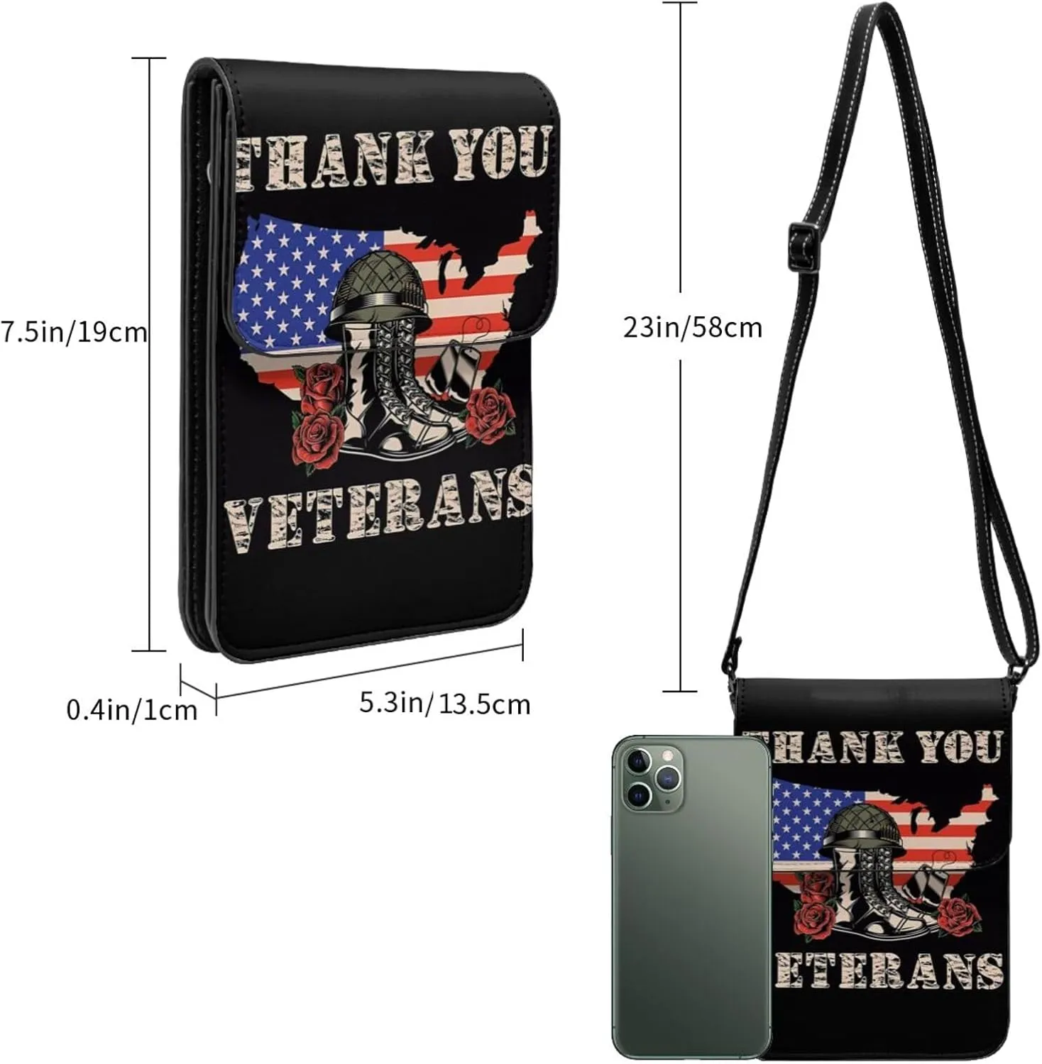 Veterans Day and Eagle USA Flag Cell Phone Purse Small Crossbody Bag For Women Men Wallet Purse With Adjustable Strap