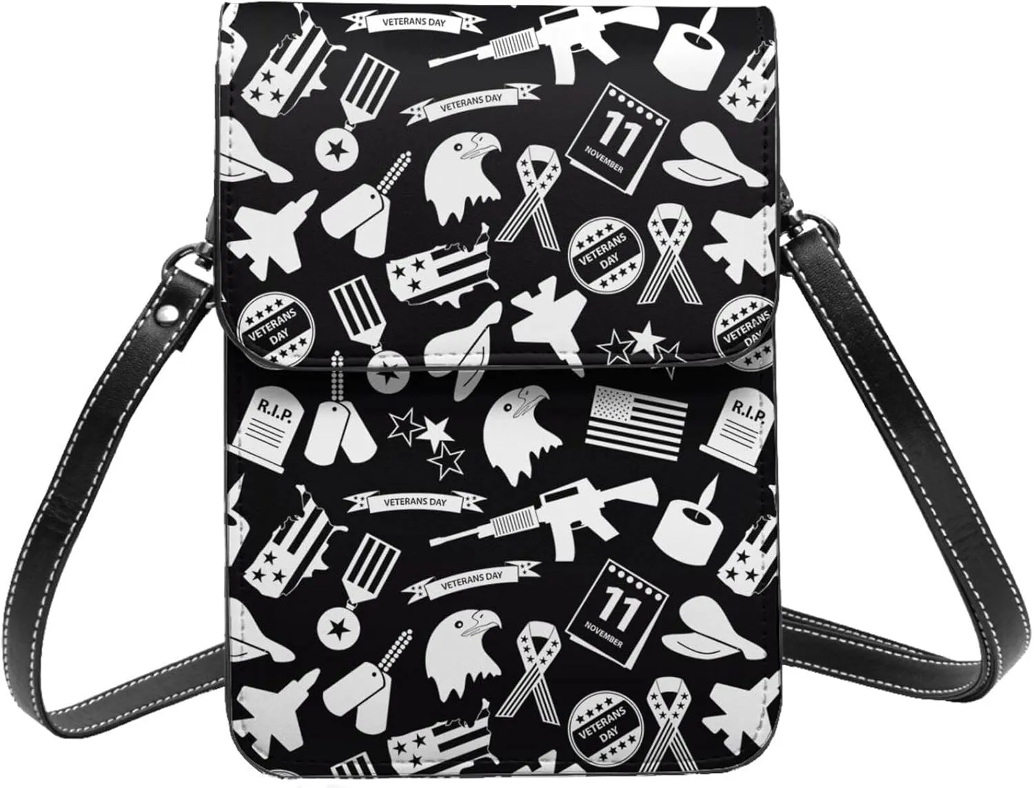 Veterans Day and Eagle USA Flag Cell Phone Purse Small Crossbody Bag For Women Men Wallet Purse With Adjustable Strap