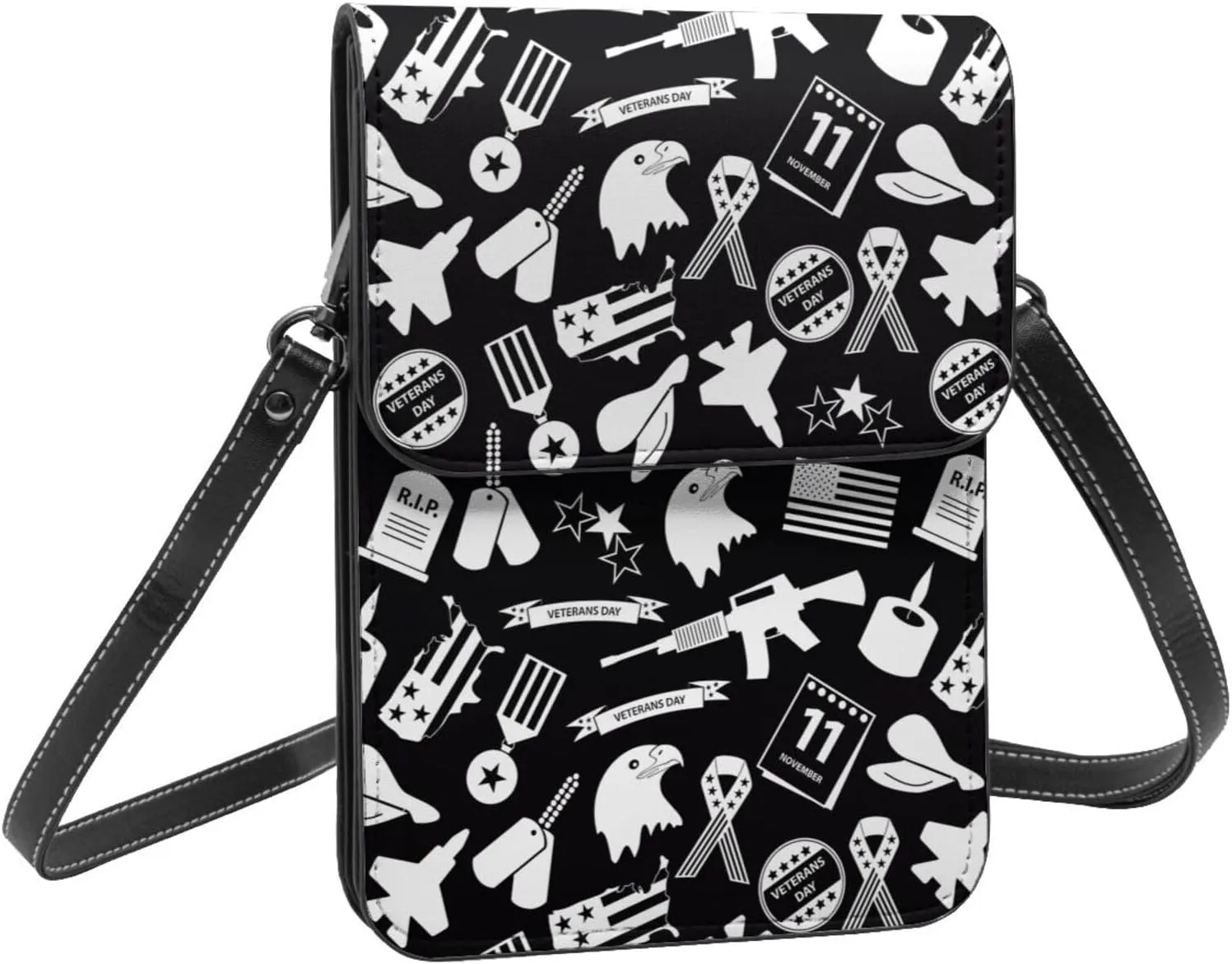 Veterans Day and Eagle USA Flag Cell Phone Purse Small Crossbody Bag For Women Men Wallet Purse With Adjustable Strap