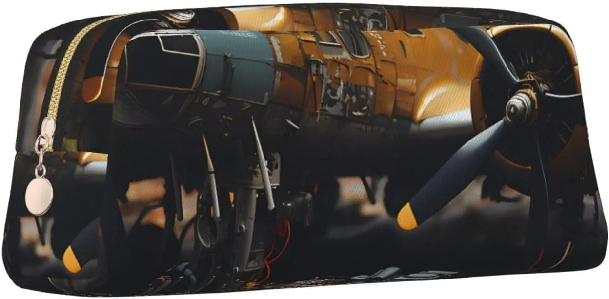 Vintage Aircraft Machinery Print Pencil Case, Pencil Pouch with Zipper, Portable Stationery Organizer pencil bag - Office Travel