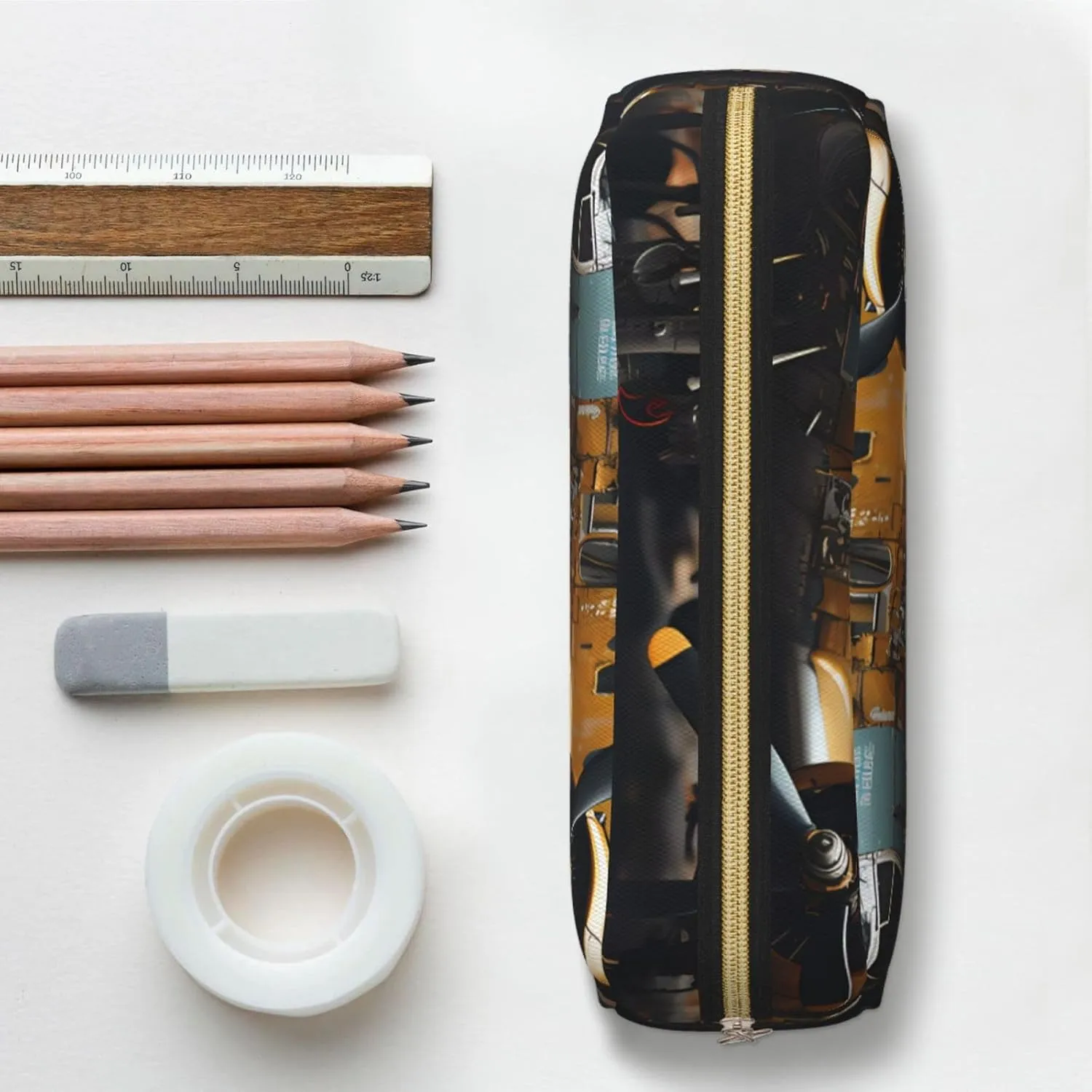 Vintage Aircraft Machinery Print Pencil Case, Pencil Pouch with Zipper, Portable Stationery Organizer pencil bag - Office Travel