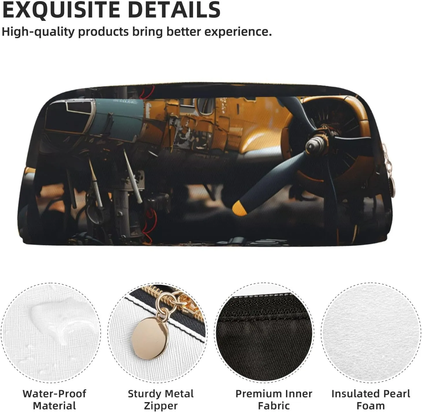 Vintage Aircraft Machinery Print Pencil Case, Pencil Pouch with Zipper, Portable Stationery Organizer pencil bag - Office Travel