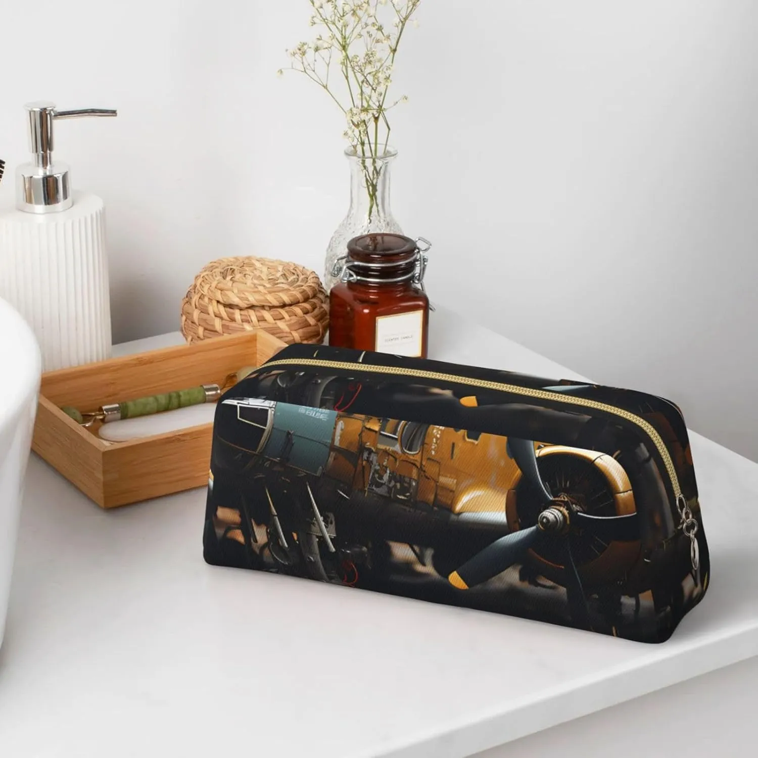 Vintage Aircraft Machinery Print Pencil Case, Pencil Pouch with Zipper, Portable Stationery Organizer pencil bag - Office Travel