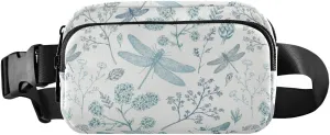 Vintage Dragonfly Herbs Leaves Seamless on White Adjustable Belt Running Bag, Crossbody Fanny Pack Waist Runners Bag Tote for Women Men Sports Hiking Fitness Exercise Gym Pouch