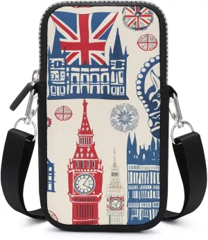 Vintage England London Big Ben Red Blue Crown Crossbody Phone Bag Mini Shoulder Bag Cute Cell Phone Purse for Men Women