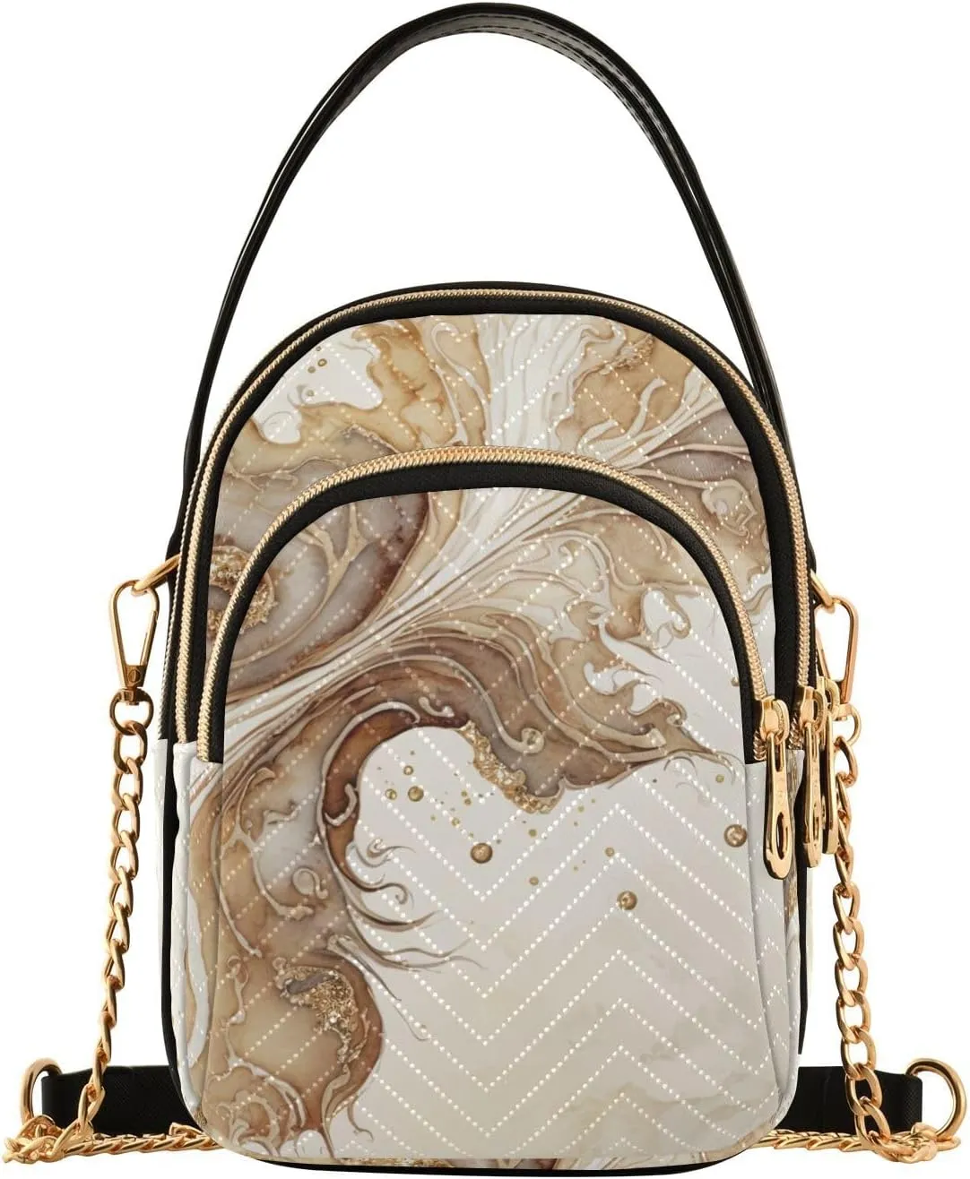 Vintage Gold Fluid Crossbody Sling Bags for Women, Compact Fashion Handbag with Chain Strap Top handle for Evening Party Dating Travel