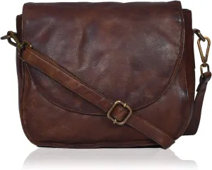 Vintage Look Genuine Leather Shoulder Crossbody Purse Crossover Bag for Women