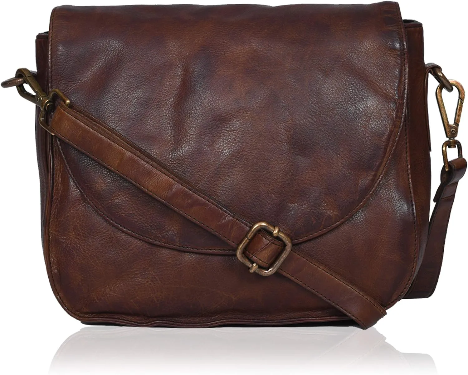 Vintage Look Genuine Leather Shoulder Crossbody Purse Crossover Bag for Women