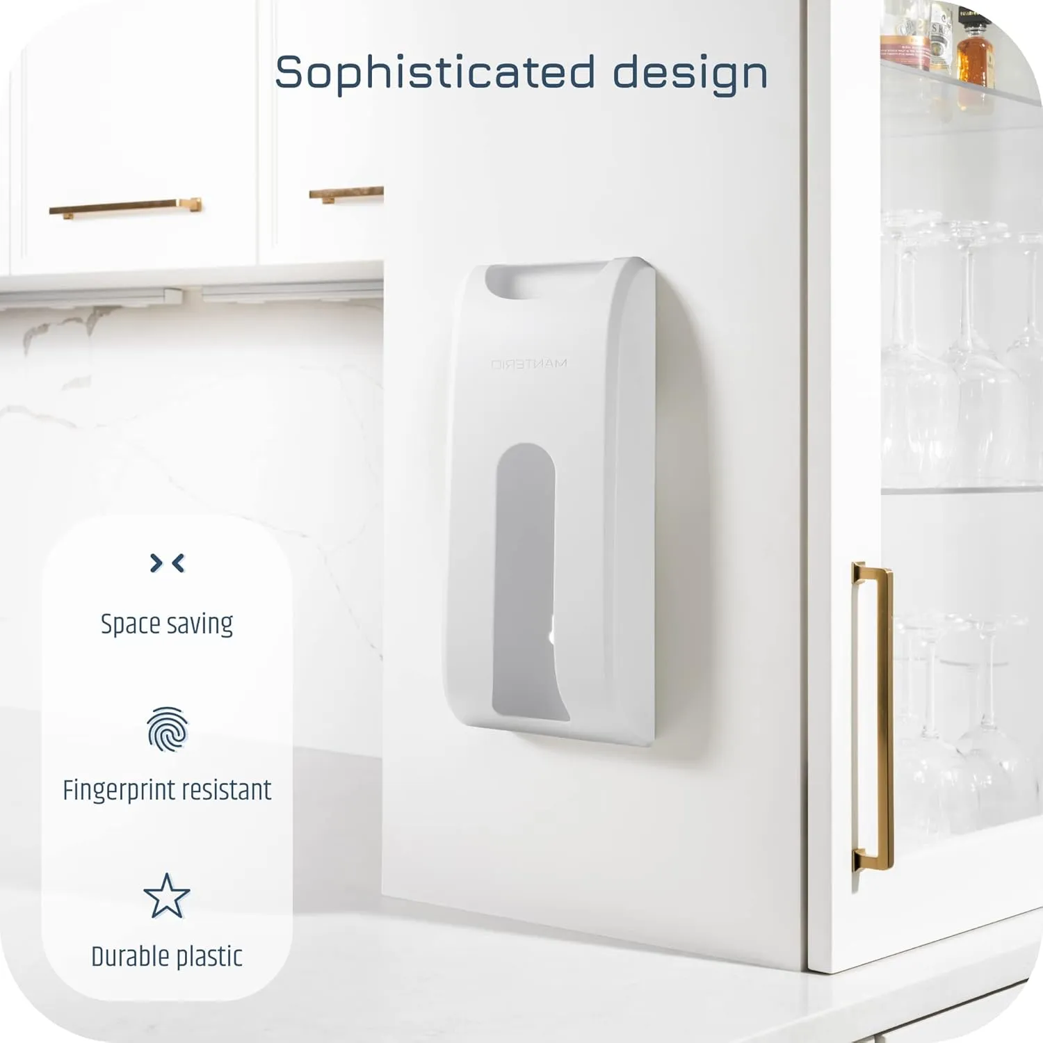 Wall-Mount Grocery Bag Dispenser | Space-Saving Design | Easy Install | Smudge-Proof, Fingerprint-Resistant | White | Holds Most Bags for Maximum Storage