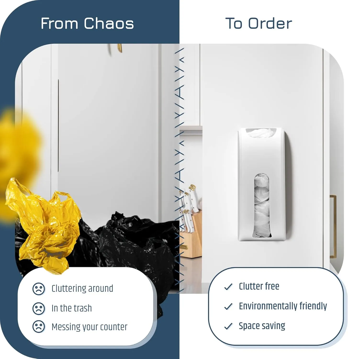 Wall-Mount Grocery Bag Dispenser | Space-Saving Design | Easy Install | Smudge-Proof, Fingerprint-Resistant | White | Holds Most Bags for Maximum Storage
