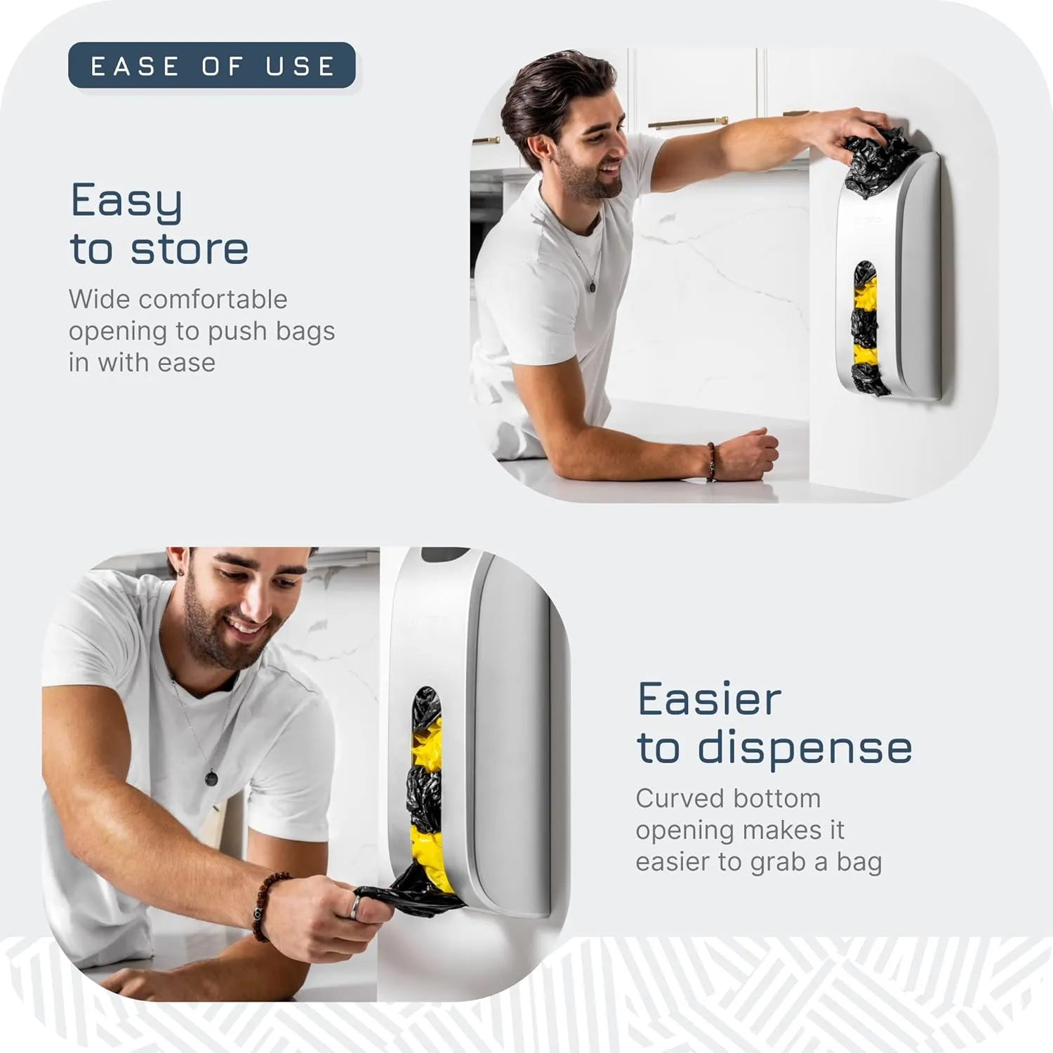 Wall-Mount Grocery Bag Dispenser | Space-Saving Design | Easy Install | Smudge-Proof, Fingerprint-Resistant | White | Holds Most Bags for Maximum Storage