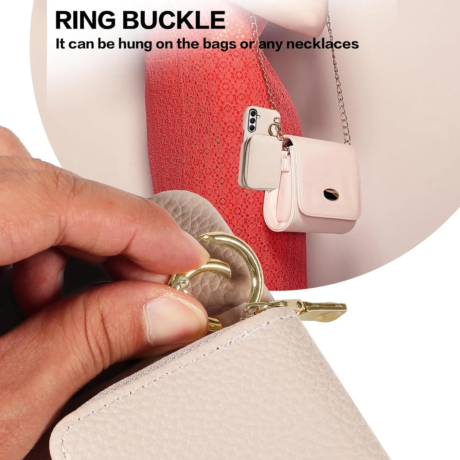 Wallet Case for Samsung Galaxy A35 5G with Shoulder Strap Ring Buckle, Luxury PU Leather Zipper Flip Organ Purse, Credit Card Holder Stand Cell Phone Cover for A 35 35A A355G Women Men White