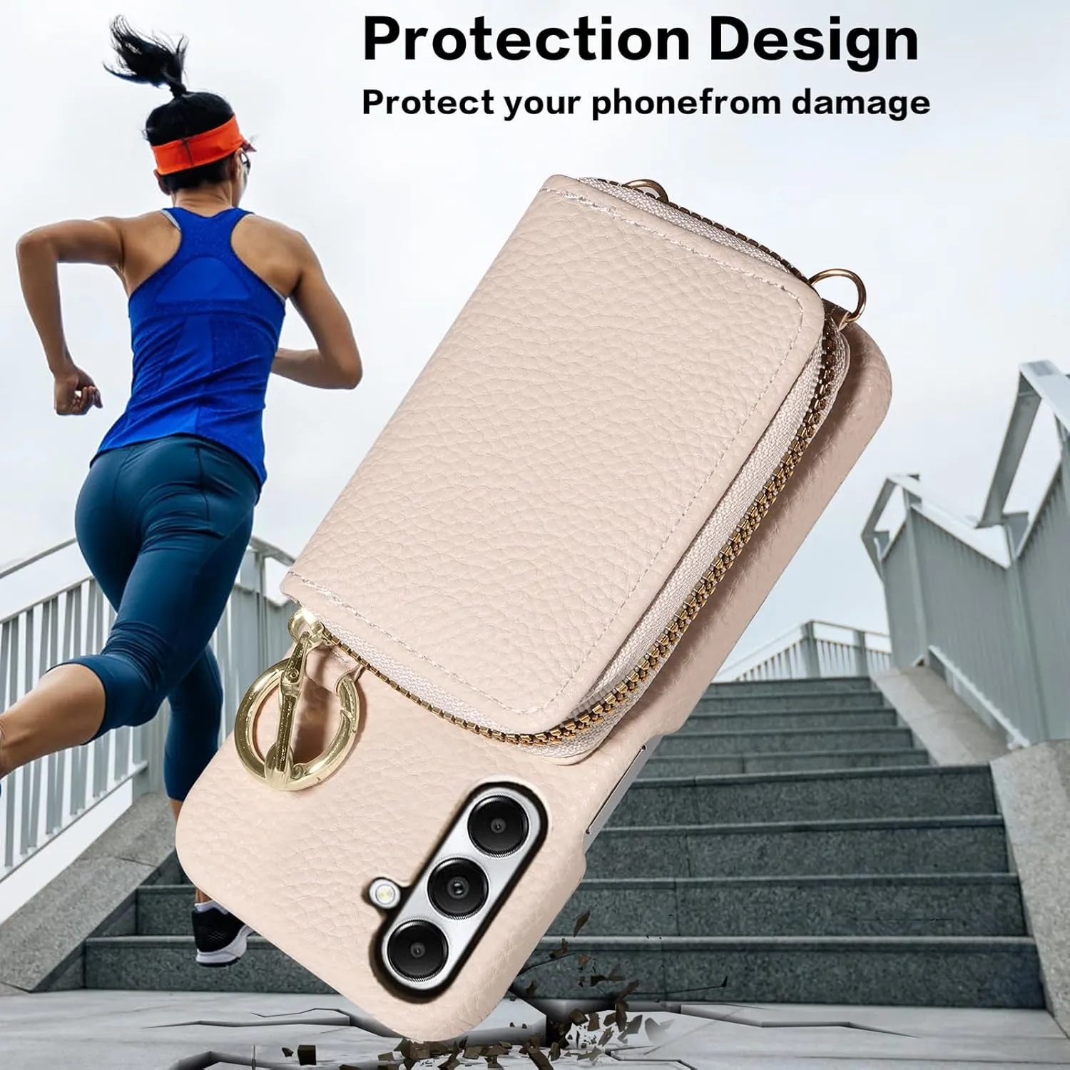 Wallet Case for Samsung Galaxy A35 5G with Shoulder Strap Ring Buckle, Luxury PU Leather Zipper Flip Organ Purse, Credit Card Holder Stand Cell Phone Cover for A 35 35A A355G Women Men White