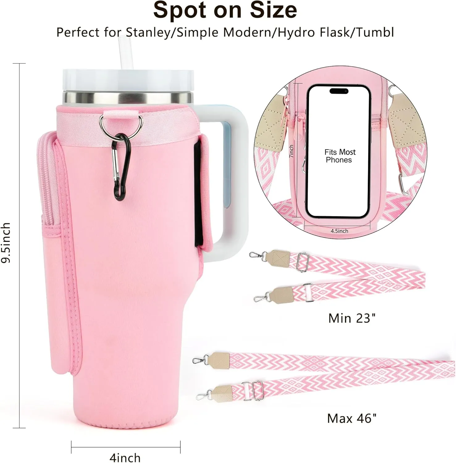 Water Bottle Carrier Bag for Stanley 40 oz Tumbler with Phone Pocket, Stanley Cup Holder with Strap, Personalized Stanley Cup Accessories Gift for Birthday, Mother’s Day, Graduation & Summer Travel.