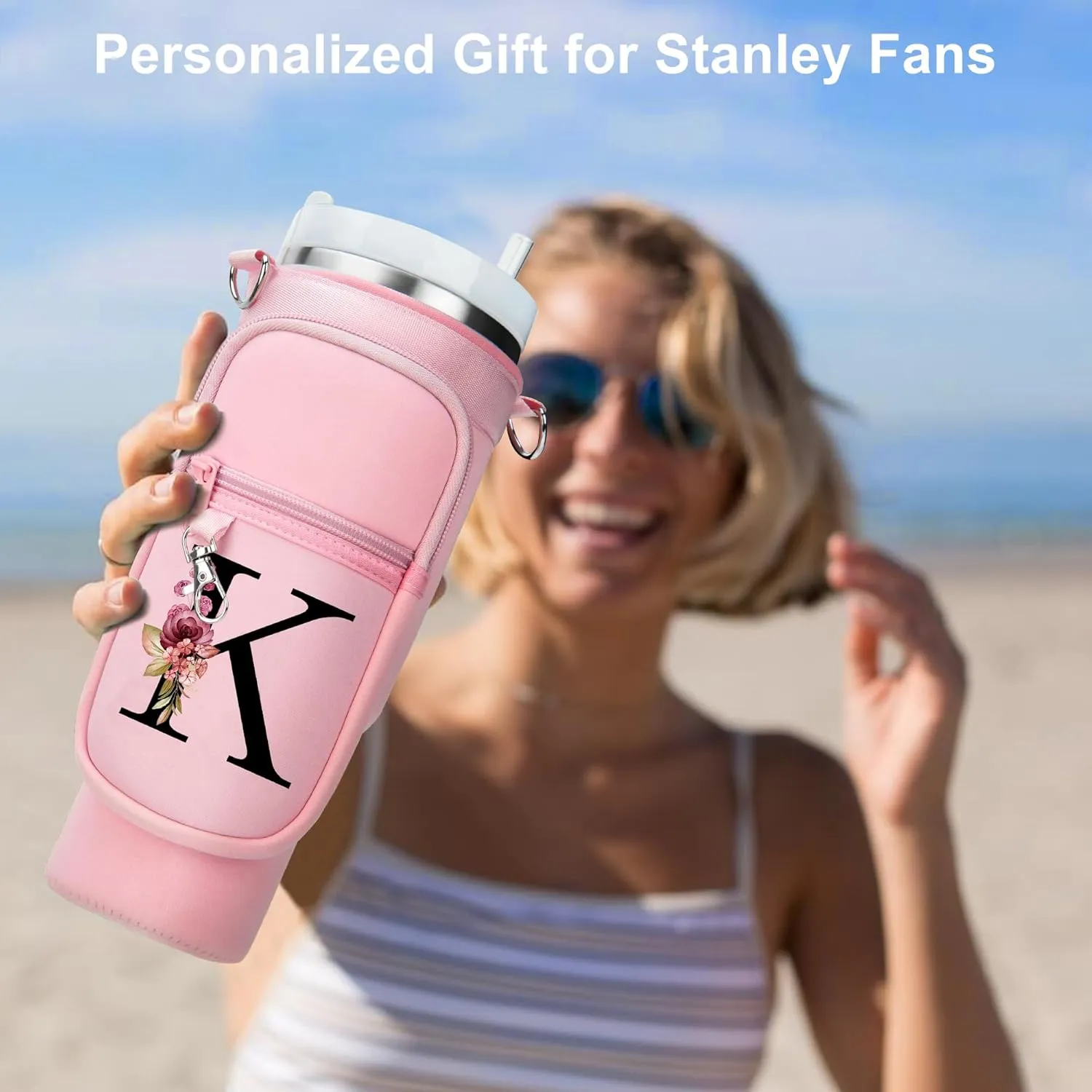 Water Bottle Carrier Bag for Stanley 40 oz Tumbler with Phone Pocket, Stanley Cup Holder with Strap, Personalized Stanley Cup Accessories Gift for Birthday, Mother’s Day, Graduation & Summer Travel.