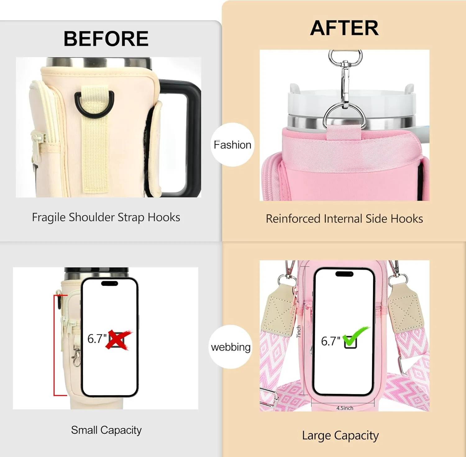 Water Bottle Carrier Bag for Stanley 40 oz Tumbler with Phone Pocket, Stanley Cup Holder with Strap, Personalized Stanley Cup Accessories Gift for Birthday, Mother’s Day, Graduation & Summer Travel.