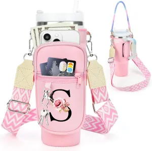 Water Bottle Carrier Bag for Stanley 40 oz Tumbler with Phone Pocket, Stanley Cup Holder with Strap, Personalized Stanley Cup Accessories Gift for Birthday, Mother’s Day, Graduation & Summer Travel.
