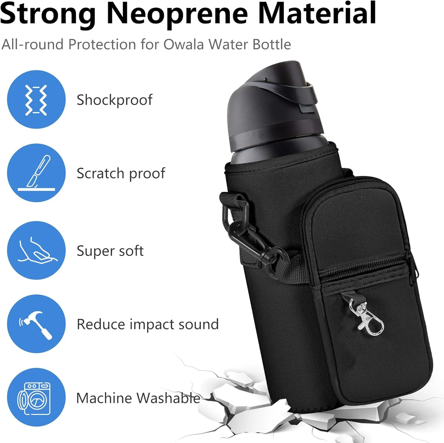 Water Bottle Carrier Bag with Detachable Phone Pocket for Owala FreeSip 24 32 oz with Strap Water Bottle Sleeve for Walking Camping Gym