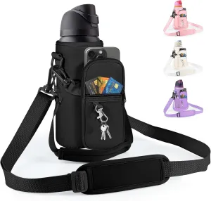 Water Bottle Carrier Bag with Detachable Phone Pocket for Owala FreeSip 24 32 oz with Strap Water Bottle Sleeve for Walking Camping Gym