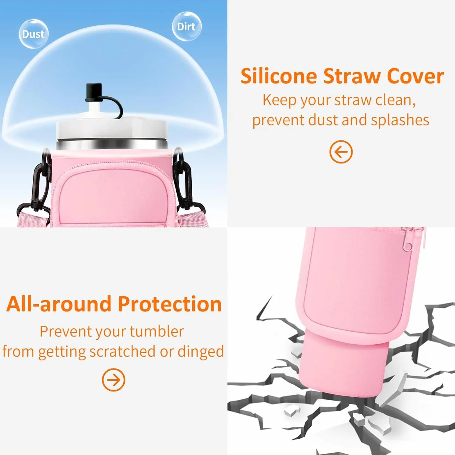 Water Bottle Carrier Bag with Paracord Handle for Stanley 40/30 oz Tumbler Neoprene Insulated Mug Sleeve Pouch with 2 Pockets & Adjustable Strap & Straw Cover for Stanley Cup Accessories
