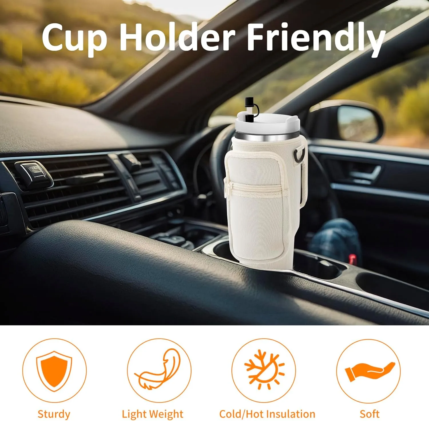 Water Bottle Carrier Bag with Paracord Handle for Stanley 40/30 oz Tumbler Neoprene Insulated Mug Sleeve Pouch with 2 Pockets & Adjustable Strap & Straw Cover for Stanley Cup Accessories