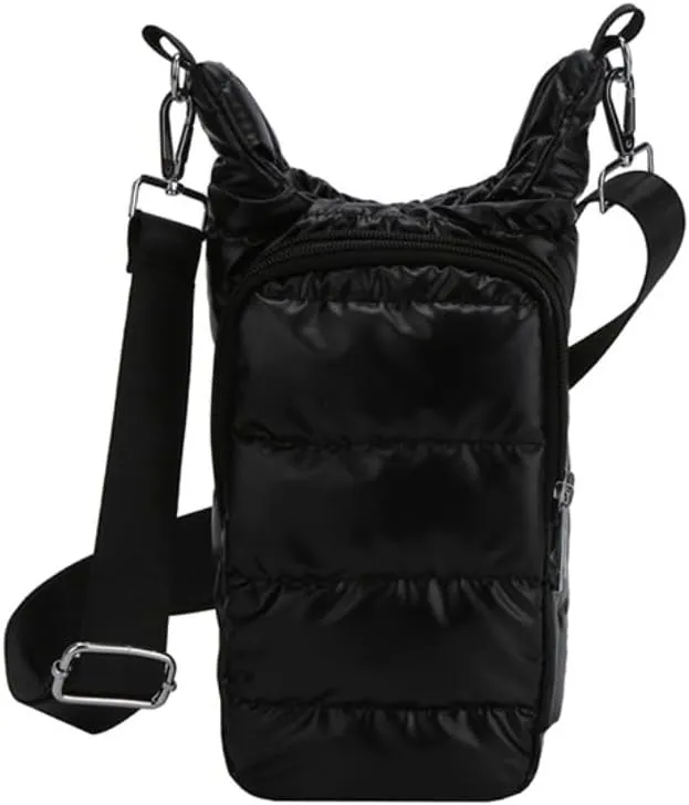 Water Bottle Carrier Bag with Phone Pocket Puffer Tote Bag Quilted Crossbody Shoulder Bag Water Bottle Holder with Strap
