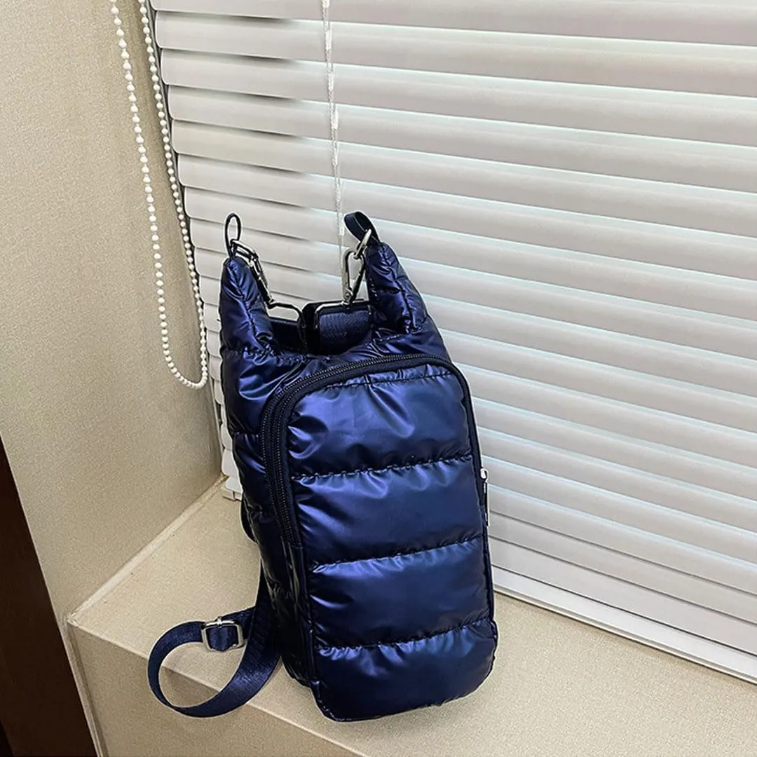 Water Bottle Carrier Bag with Phone Pocket Puffer Tote Bag Quilted Crossbody Shoulder Bag Water Bottle Holder with Strap