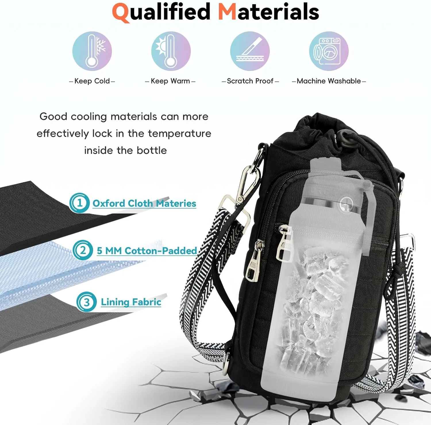 Water Bottle Carrier with Strap Water Bottle Holder with Strap Water Bottle Carrier Bag, Water Bottle Bag with Phone Pocket for Walking, Hiking, Cycling