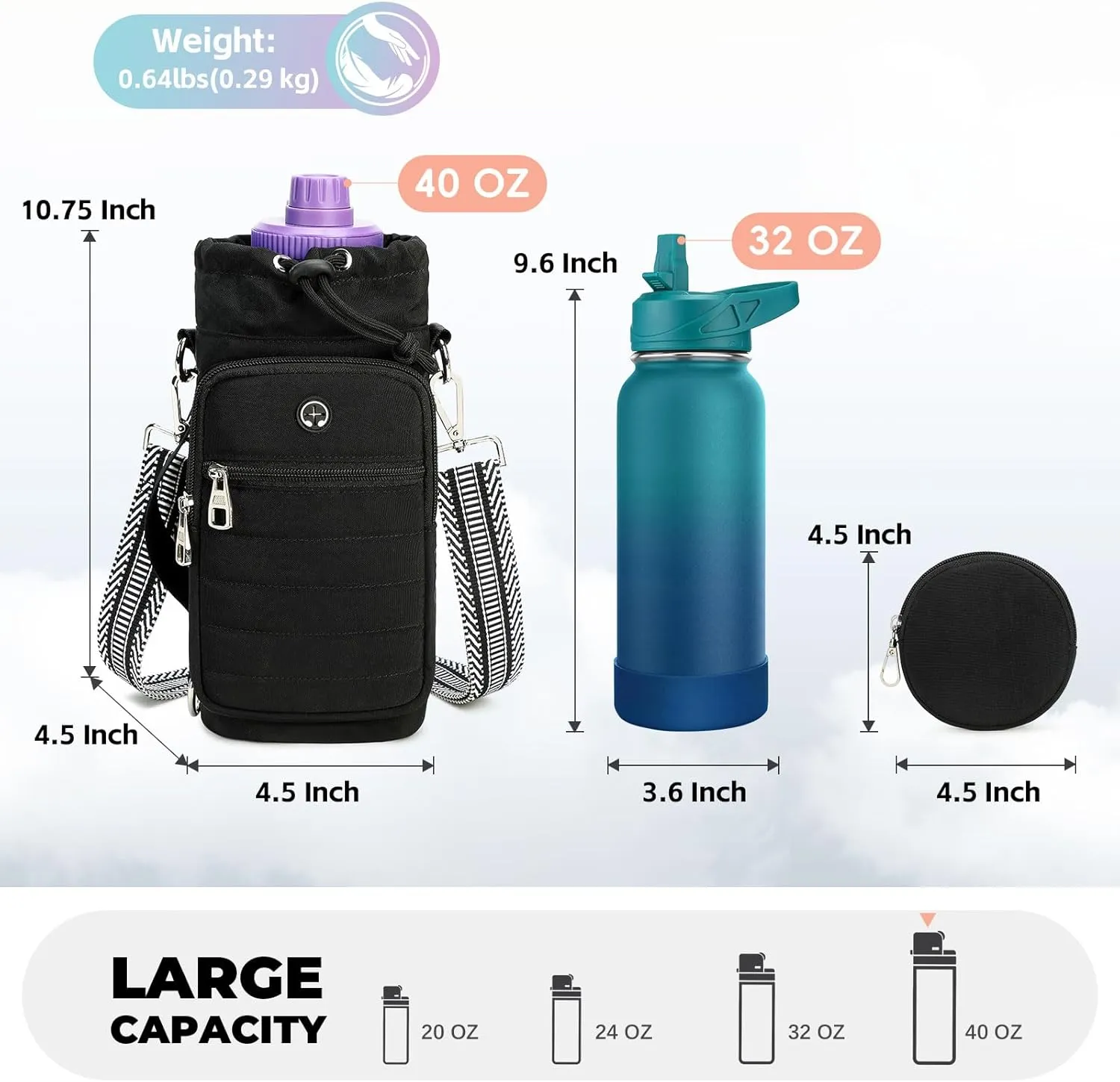 Water Bottle Carrier with Strap Water Bottle Holder with Strap Water Bottle Carrier Bag, Water Bottle Bag with Phone Pocket for Walking, Hiking, Cycling